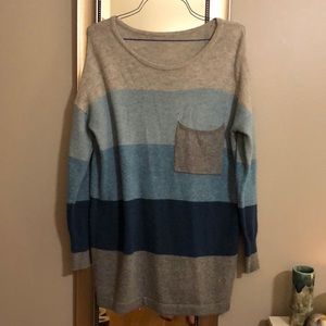 blue and grey oversized sweater